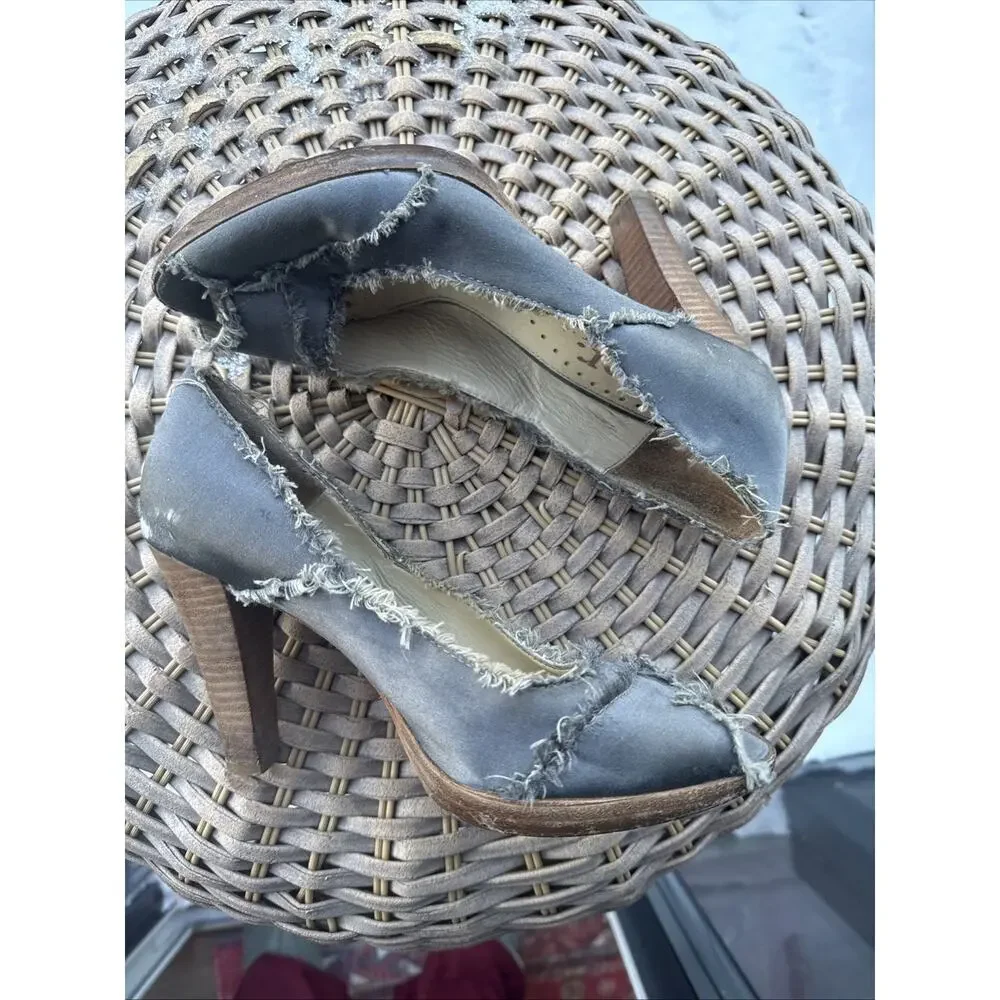 RICHARD TYLER Gunmetal Pewter anisette 7.5 m Peep Toe Heels Distressed
